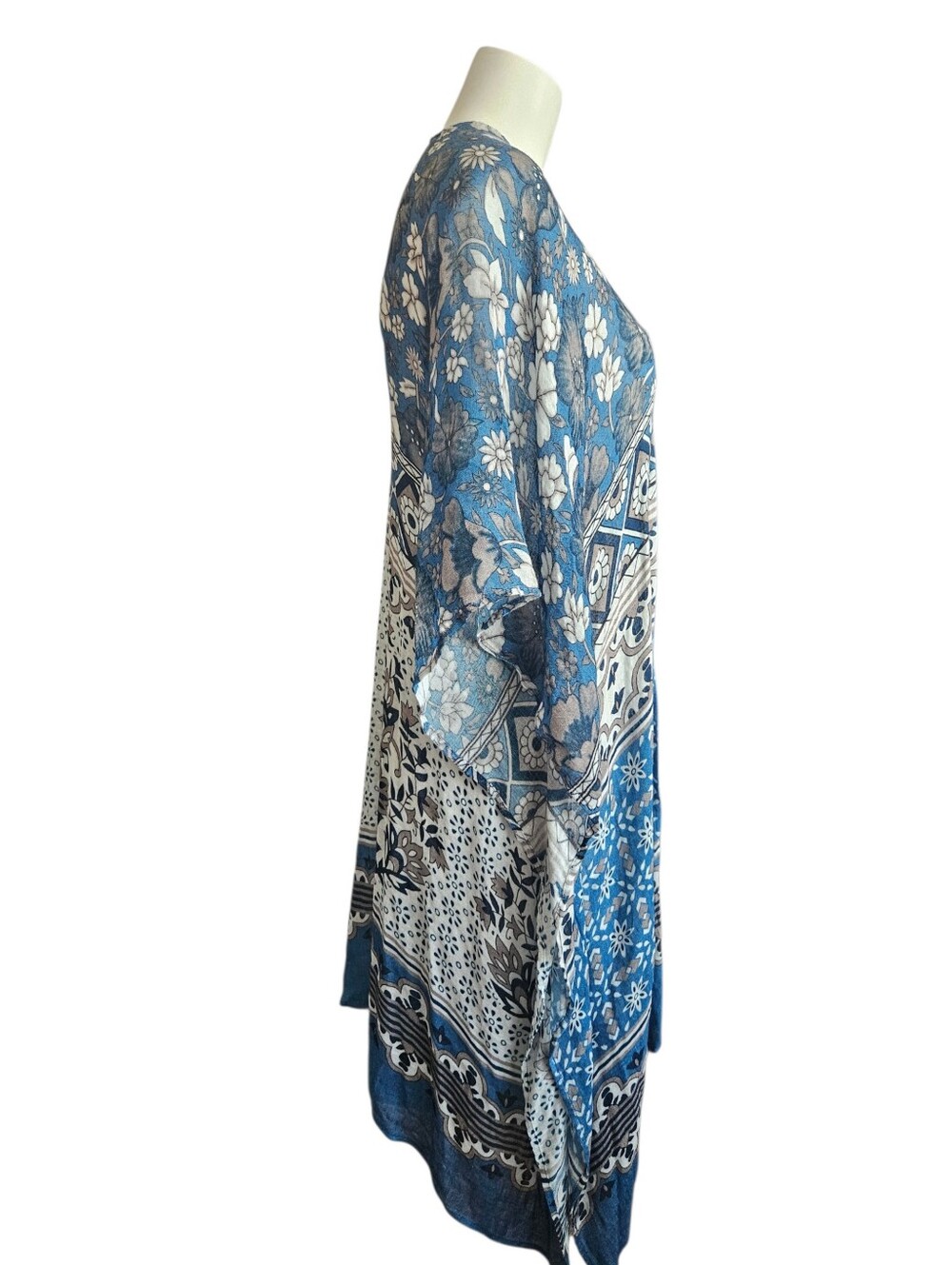 Nalini Boho Print Open Front Beachy Linen Blend Kimono OS Festival‎ Cardigan - Picture 2 of 11